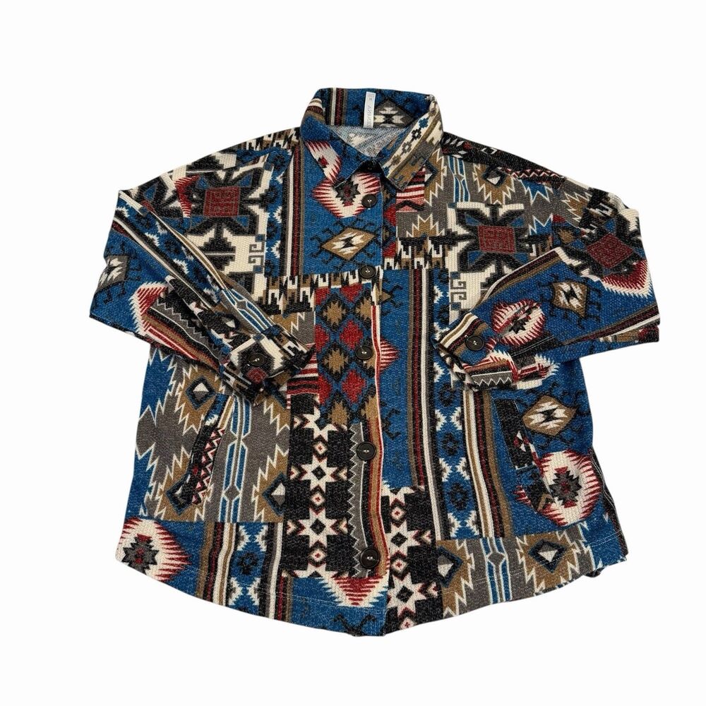 Zenana Button Up Shirt Womens Medium Knit Western Aztec Boho Long Sleeve